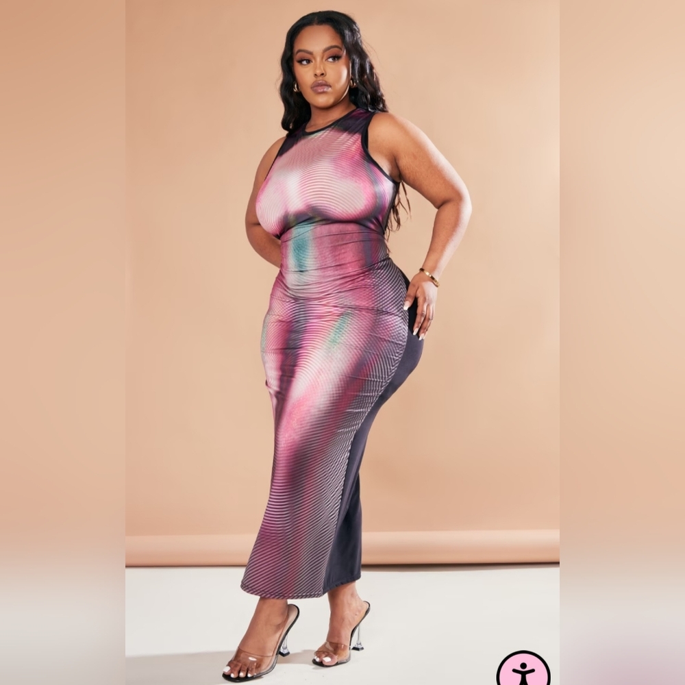 PrettyLittleThing Pink Ombre Body Print Maxi Dress - Size 24 - Picture 2 of 8
